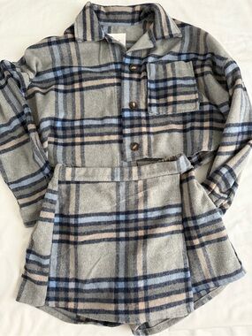 Plaid Button-Up Cropped & Skort Set